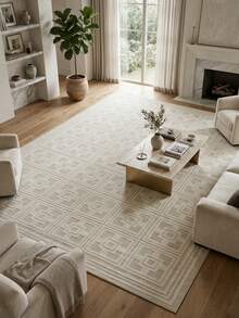1pc Modern Minimalist Light-Colored Geometric Pattern Rug, Soft Faux Wool Carpet, Suitable For Bathroom, Kitchen, Entryway, Hallway, Bedside, Living Room, Bedroom, Machine Washable, Home Decor - Multicolor - View 2