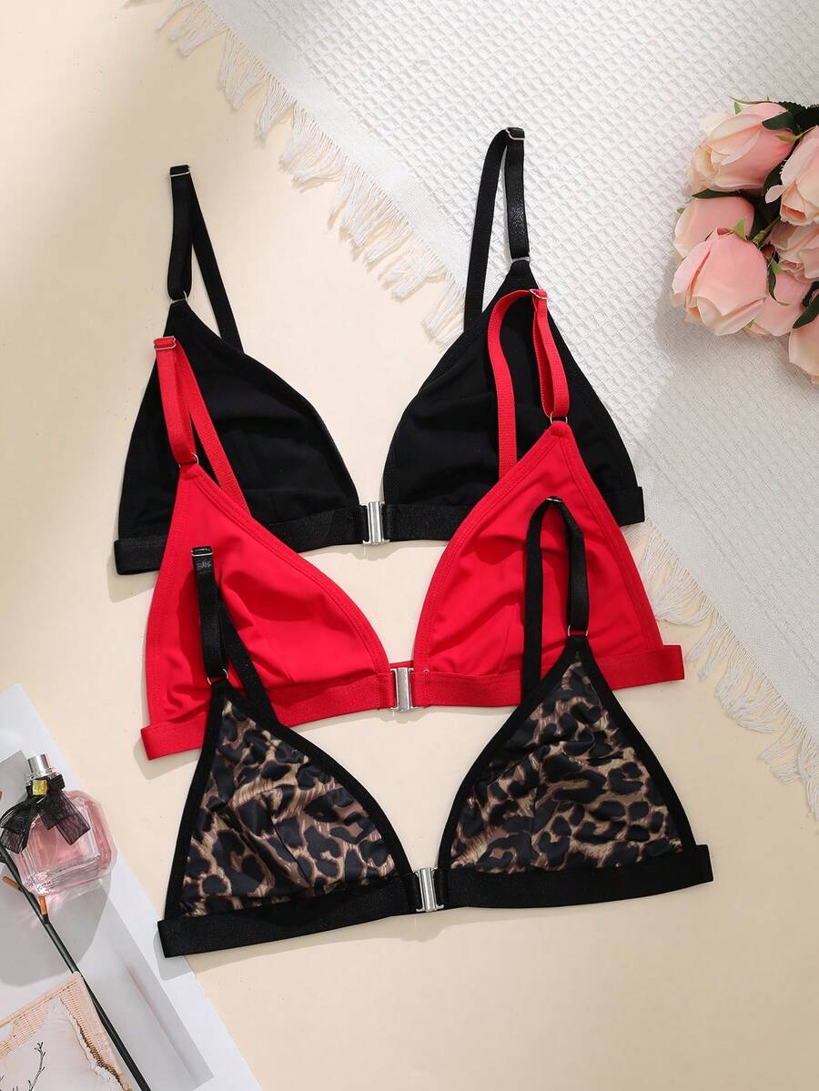 3件套前扣式无钢圈文胸，女士