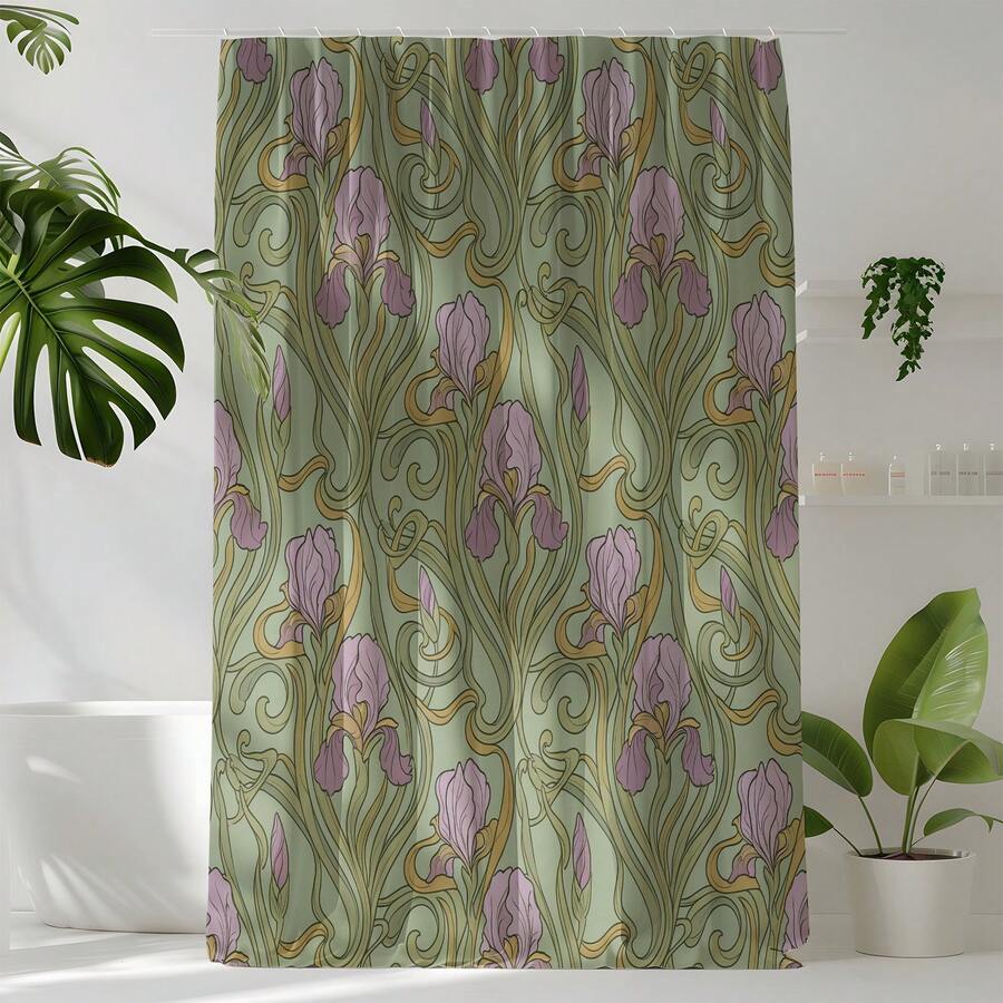 1pc Vintage Floral Print Shower Curtain, High Quality Home Decor Curtain, Modern Versatile Bathroom Matching, All Season Shower Curtain With 12 Hooks - S2572 - View 1