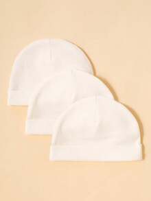 3pcs Baby Ribbed Simple Basic Solid Hat - White - View 7