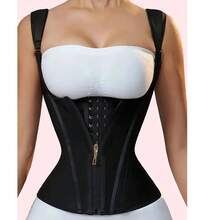 Popular High-Elasticity Court-Style Mesh Waist Cincher Corset Vest With Zipper And Button Closure Vintage Shapewear For Women - màu đen - Xem 2