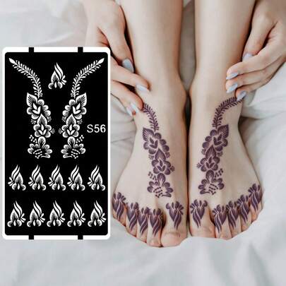 Hana Hand-Drawn Hollow Floral Tattoo Stencil - Sexy Floral Pattern, Suitable For Hands, DIY Painting, Ink, Reusable Mandala Design Template Stickers, Suitable For Women Body Party Makeup