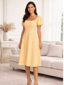 Full Print, Gathered, Vacation, Dating. - Màu cam và trắng - Xem 2