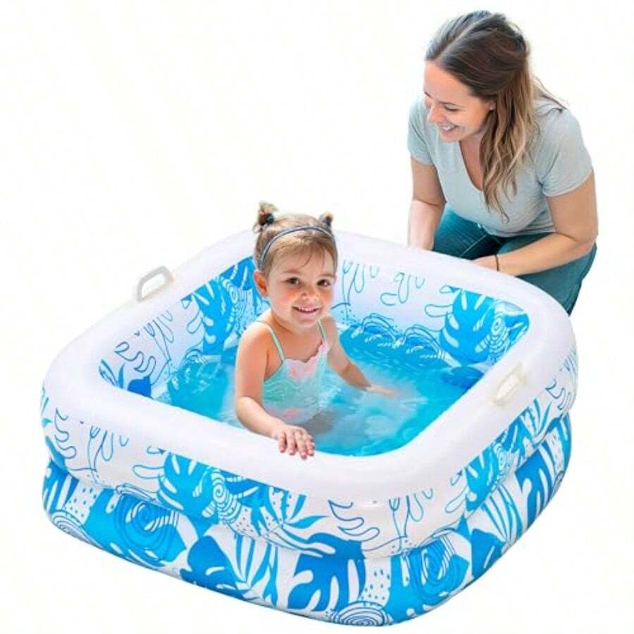 Sloosh - Piscina Inflable para niños 81 x 81 x 21 cm con colchón Suave Piscina Cuadrada Inflable con Pelotas para Fiestas Juguetes acuáticos portátiles para Interior y Exterior Azul - Azul - Ver 1