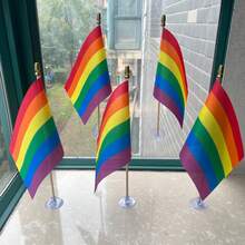 5 Packs Rainbow Pride Hand Held Flags, Size 14*21cm, Made Of Polyester Fiber, With Wooden Pole And Transparent PVC Suction Cup, Suitable For Office, Home, Car, Wall Decor, Party And Holiday Celebration - A - View 4