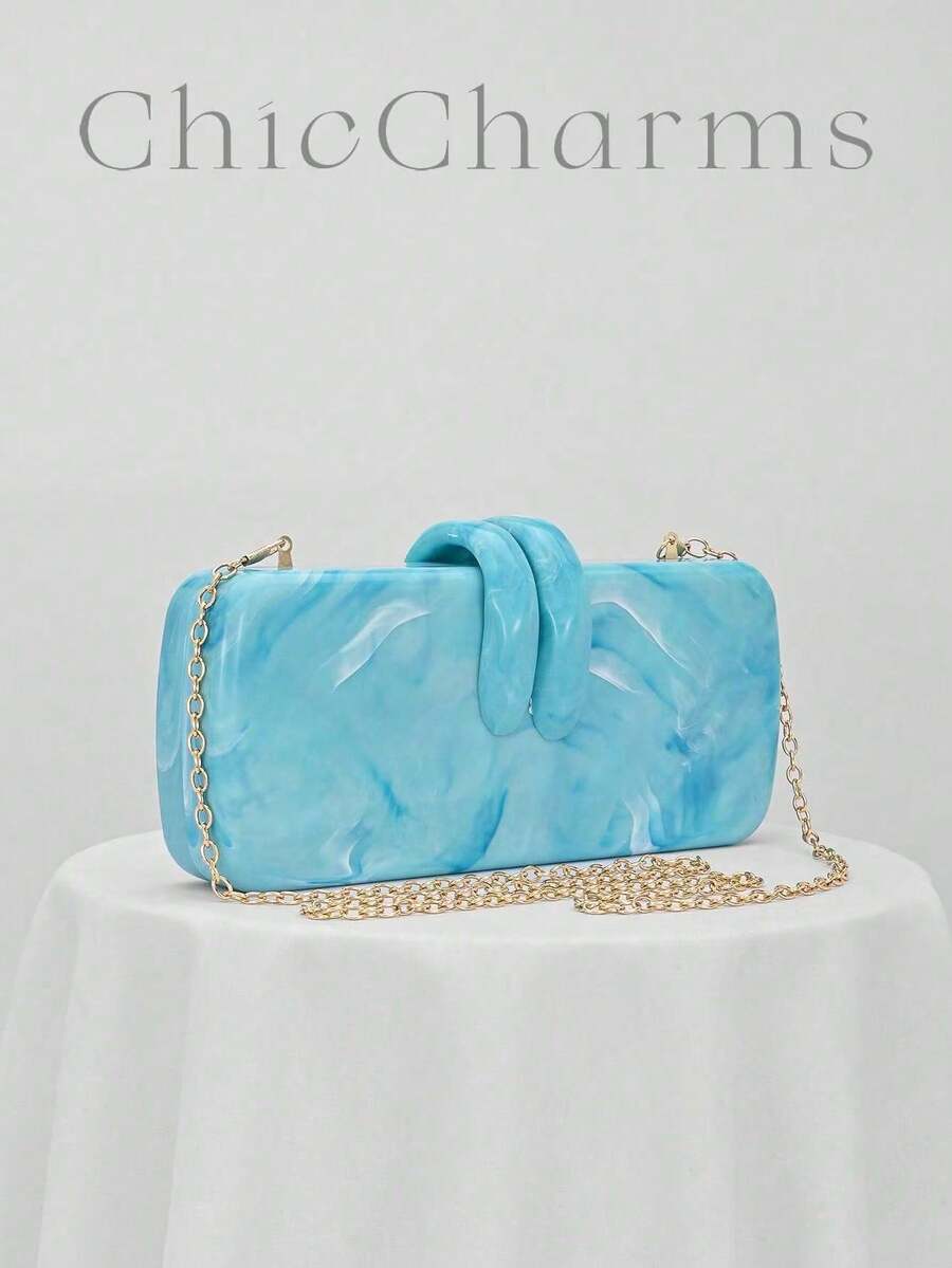 1pc European And American Style Acrylic Evening Clutch Bag, Rabbit Teeth Shape Design, Handbag/Shoulder Bag For Party, Wedding, Valentine's Day, Pattern Is Random - Baby Blue - View 1