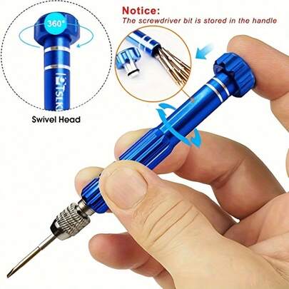 Juego de 5 en 1 de destornilladores magnéticos multifuncionales mini de acero S2, adecuados para gafas, gafas de moda, electrónica, teléfonos, reparación de joyas, con tapa trasera desmontable
