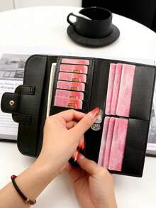 Women's Fashion Clutch Bag, PU Leather Patchwork Embossed Pattern Card Holder, Retro Minimalist Anti-Theft Tri-Fold Large Capacity Multi-Card Wallet Festival Graduation Teacher Appreciation Gifts Gift - Burgundy - View 5