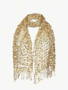 Golden Sparkle Fringe Scarf Party,School - 金子 - 查看 7