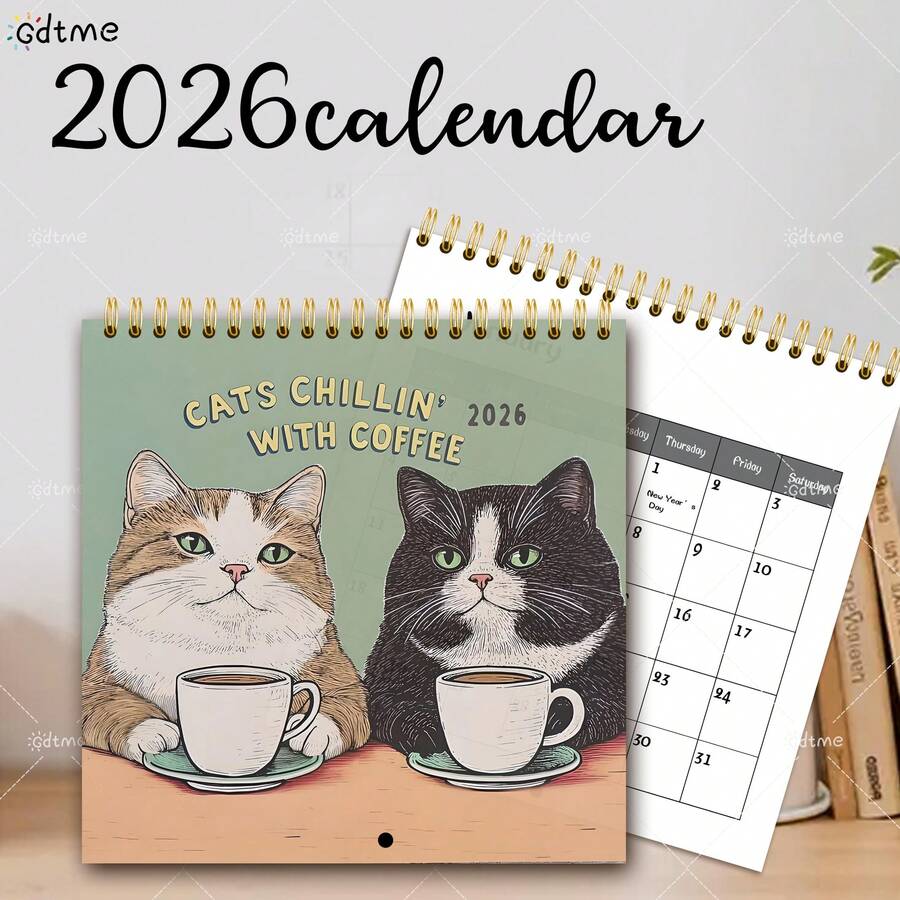 GDTME 2026年可爱小猫系列日历，全新设计，以萌猫为主题。非常适合记录生日和纪念日、制定计划和追踪待办事项。是新年、开学季、生日礼物以及送给家人和朋友的文具/办公用品的理想之选。