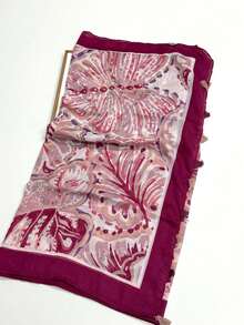 1条女士简约印花围巾，时尚围巾，新款防晒沙滩披肩，女士披肩 - 玫紅色 - 查看 3