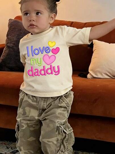 1pc Baby Girls/Boys Casual Cartoon Graphic Letter Slogan Print Basic Round Neck Short Sleeve T-Shirt