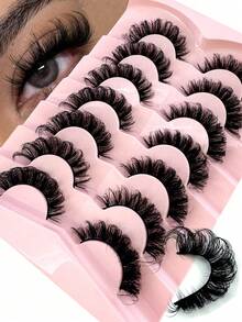 7 Cặp/Gói Mi giả DD Curled Russian, dày và cong, mềm mại, mi giả 3D tổng hợp giả lông chồn cho hiệu ứng trang điểm mắt mèo, dải mi giả 8D mỏng và dày giúp nâng và kéo dài mắt. - màu đen - Xem 1