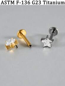 1PC ASTM F136 Titanium Star CZ Cartilage Earring 16G Dainty Star Flat Back Internal Threaded Stud Tragus Conch Helix Nose Labret Piercing Implant Bodyjewelry Shiny Decoration - 1 Titanium Star Lip Stud - View 5