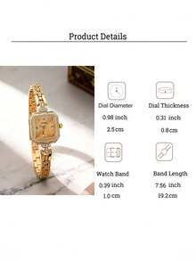 1件/套 JUSMI 方形镶钻金表，青少年优雅石英腕表，适合青少年日常佩戴、送礼、节日礼物、生日礼物和度假季。 - 金色 - 查看 5