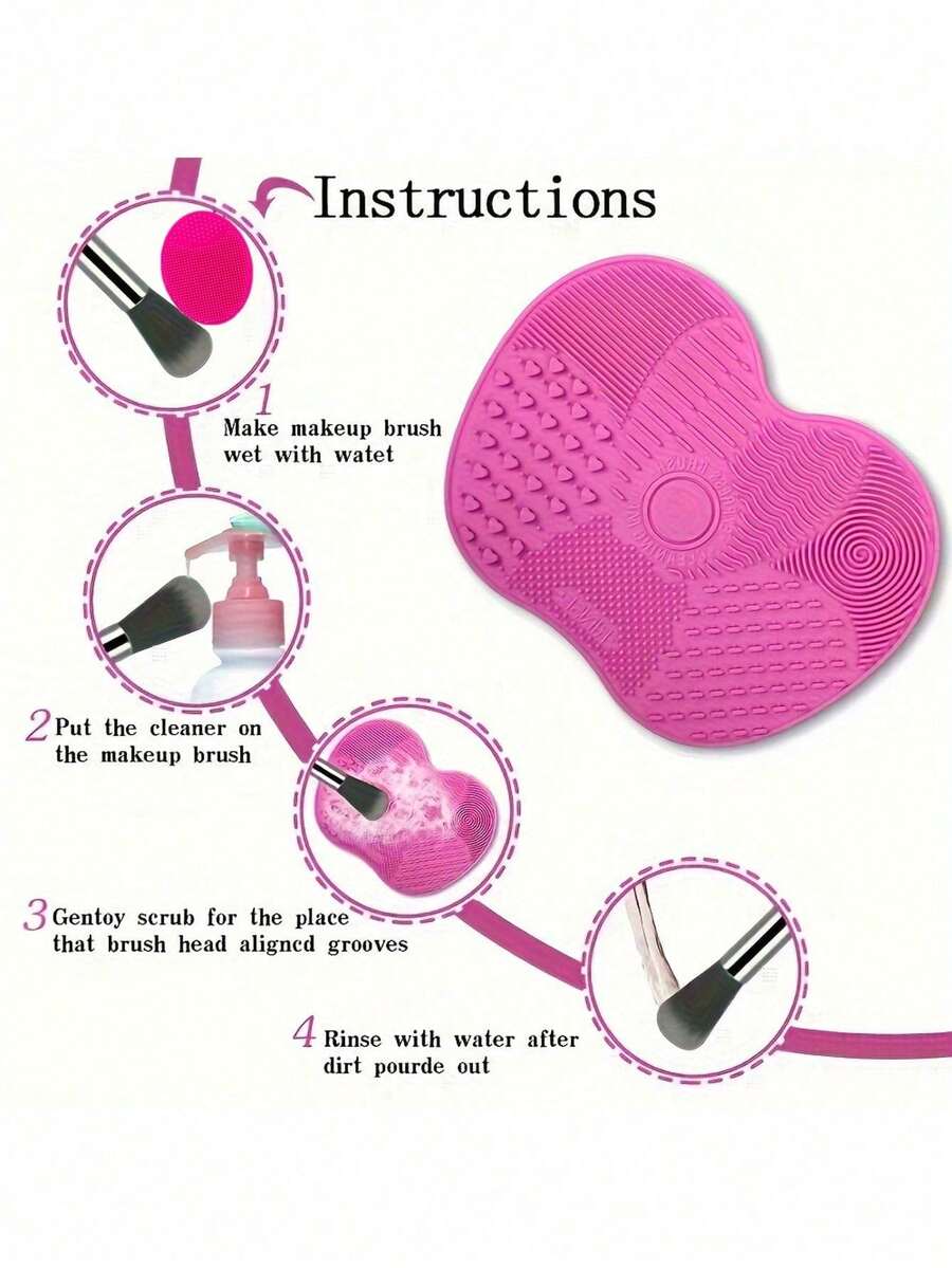 1pc RANCAI Small Silicone Makeup Brush Cleaning Mat, Makeup Brush Cleaner Mat, Portable Makeup Brush Washing Tool With Suction Cup, Gift - Multicolor - View 1
