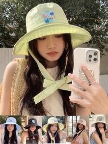 1 chiếc mũ tai bèo vành gập mới mùa xuân/hè, mũ tai bèo vành rộng buộc dây đa năng dành cho nữ, thích hợp cho kỳ nghỉ. - A - Xem 1