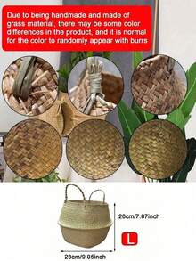 1pc Nordic Style Woven Storage Basket, Large Planter, Foldable Rattan Basket With Handle - A - View 9