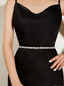 1pc Women's Rhinestone Decor Single-Row Waist Chain, Bling Bling Single-Row Large Sparkling Rhinestones, Silver Metal Chain Waist Belt, Elegant Sexy Style, Luxury Style, Suitable For Dresses, Casual Wear, Parties, Vacations, Galas, Gifts For Friends, Mother, Family, Girlfriend, Birthday, Valentine's Dayfestival Accessories - Silver - View 2