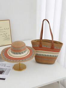 Bộ mũ và túi xách phong cách Bohemian dành cho nữ, mũ đi biển và túi tote kết hợp. - Bộ mũ và túi xách - Xem 10