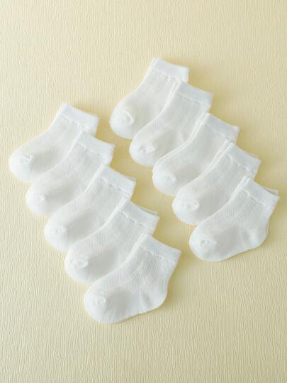 10 Pairs Summer Solid Color Breathable Mesh Baby Socks, Comfortable For Daily Wear