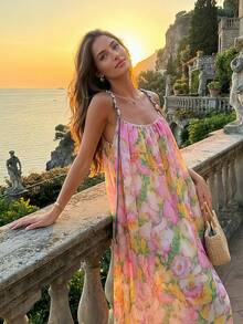 Đầm midi dáng rộng, thanh lịch kiểu Pháp, phối màu gradient, hàng mới về mùa hè 2026, đầm hai dây phong cách du lịch độc quyền dành cho nữ. - Màu Hồng baby - Xem 5