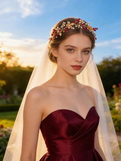 1 st handgjort blommigt vävt pannband, långt håraccessoar i skogsstil, brudtärnadekoration