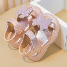 2026夏季新款女婴蝴蝶结平底凉鞋，防踢幼儿闭趾凉鞋 - 粉色 - 查看 11