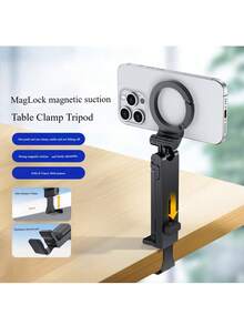Adjustable Mini Foldable Phone Stand Smartphone Tripod, Compact, Compatible With Magsafe, Multifunctional Smartphone Stand Handheld, Clipped, Hanging Magnetic Magnet, Built In Hook, Foldable, Portable, Stable, Lightweight, Angle Adjustable, Horizontal/Vertical Vlog, Tabletop, Spring Gift - Black - View 3