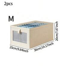 1pc/2pcs Beige Foldable Clothes Storage Box, Divided Wardrobe Organizer With Handles, Fabric Closet Divider Storage Bin, Suitable For Jeans, Pants, T-Shirts, Space-Saving, With Transparent Window And Handles, Suitable For Bedroom/Dorm/Closet/Wardrobe - Beige - View 13