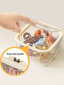 1 pieza Organizador de maquillaje multifuncional a prueba de polvo para escritorio, caja de almacenamiento de cosméticos y papelera - Multicolor - Ver 3