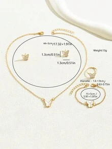 5件套蝴蝶吊坠首饰套装，包括耳环、项链、手链、戒指，女士款 - 蝴蝶 - 查看 4