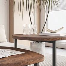 Wentu Store  Mesa de Centro Redonda Juego de Mesa de Centro para Salón 2 mesas Estructura de Metal Mesa Auxiliar de Madera Mesa Auxiliar Apilable Color Roble (Marrón)  179595 - Marrn - Ver 6