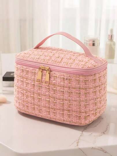 1个几何图案化妆包，旅行必备化妆包，洗漱包，旅行收纳包，适合居家、学校、宿舍、旅行，大容量化妆包，旅行化妆包，可收纳化妆品和化妆刷