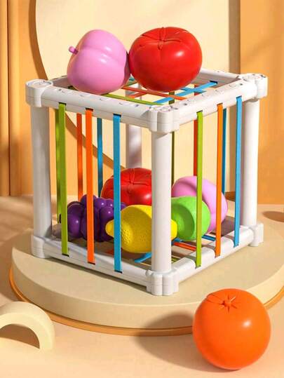 1 Set Random Color Baby Fruit Shaped Sorting Toys, Children's Sensory Cube Sorting Toys, Early Fruit Recognition Cube Box, Shape Sorting Toys, Montessori Sensory Cube Sorting Game, Hands-On Skill Training Building Blocks Game, Children Educational Toys, Color Random