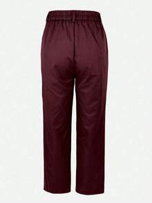 Women's Autumn High-Waist Straight Leg Pants, Elastic Back Waist, With Front Side Patchwork Seams, Ideal Choice For Elegant Office Commute And Street Fashion - Burgundy - View 5