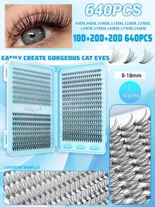 640/608 Pcs D-Curl Natural False Eyelashes, 10D+20D+30D/30D+40D+5D Mixed Pack, Dense Black, Suitable For Beginners, Large Capacity Lash Book, Artificial Manga Classic False Eyelashes, Long-Lasting And Durable, Suitable For Daily, Party, Wedding, Christmas, Music Festival And Other Occasions Eye Makeup, Single Lash, False Eyelashes - D - View 3