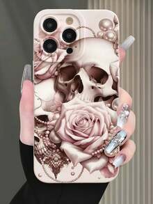 Schädel Blume bemalte perforierte beige bemalte Dekor minimalistische Mode kreative stoßfeste Handyhülle kompatibel mit iPhone 17/17Pro/17ProMax/16/11/16Pro/16Plus/16ProMax/16E/15ProMax/13/14/12/XS/XR/7G/8P, kompatibel mit Samsung Galaxy S25/S25Plus/S25 Ultra/A16/A36/A26/A56/A50/A12/A32 Schutzhülle - Verschiedenfarbig - Übersicht 1