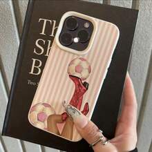 1个TPU材质可爱粉色条纹足球鞋图案手机壳，兼容 17 Pro Max/17/16 Pro Max/15/13/12/11、S20 FE/A15/S24/A55、Note 11/Note 12/Note 13 Pro，全包防摔软壳保护套 - 白色 - 查看 2