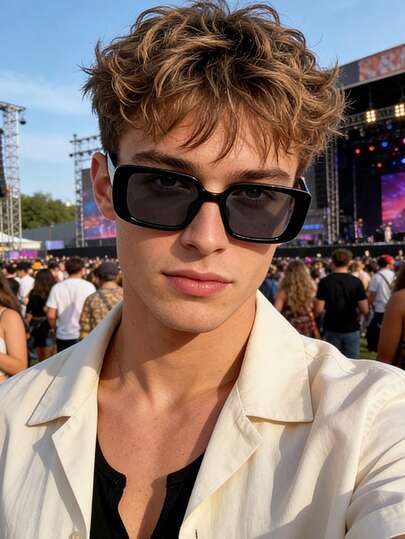 1pc Men's Fashion Fashion Glasses New Retro Rectangular Frame Stylish Cool Music Festival Street Style Suitable For Performance, Outdoor, Beach, Summer UV Protection