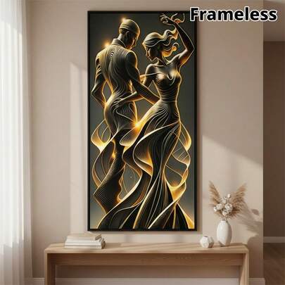 2pcs Unframed,Abstract Lovers Wall Art Canvas, Modern Golden And Black Love Theme Poster, No Power Needed, For Bedroom, Living Room, Corridor Decor