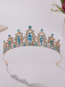 1件新娘金色水晶皇冠，婚礼头饰，公主皇冠，高端生日/万圣节配饰 - 金色 - 查看 8