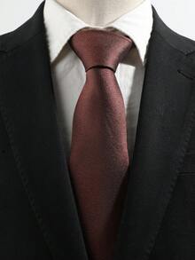 1pc Men's Casual Versatile Burgundy Necktie, Handmade - Multicolor - View 4