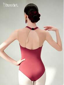 DonsGirl 1 pièce Justaucorps de ballet pour femme, tenue de danse - Maille élastique matelassée, col montant élégant, taille en velours, combinaison (avec soutien-gorge matelassé intégré) - Rouge foncé - Voir 8