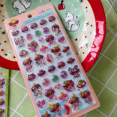 3D立体水钻贴纸，卡通透明水滴浮雕趣味贴纸，儿童手工DIY装饰贴纸