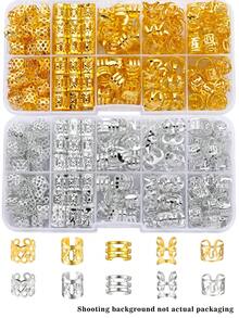100件装发饰，金色和银色发圈，多款式发环，可调节发珠，适用于辫子、脏辫、脏辫等发型，女孩适用 - 彩色 - 查看 1