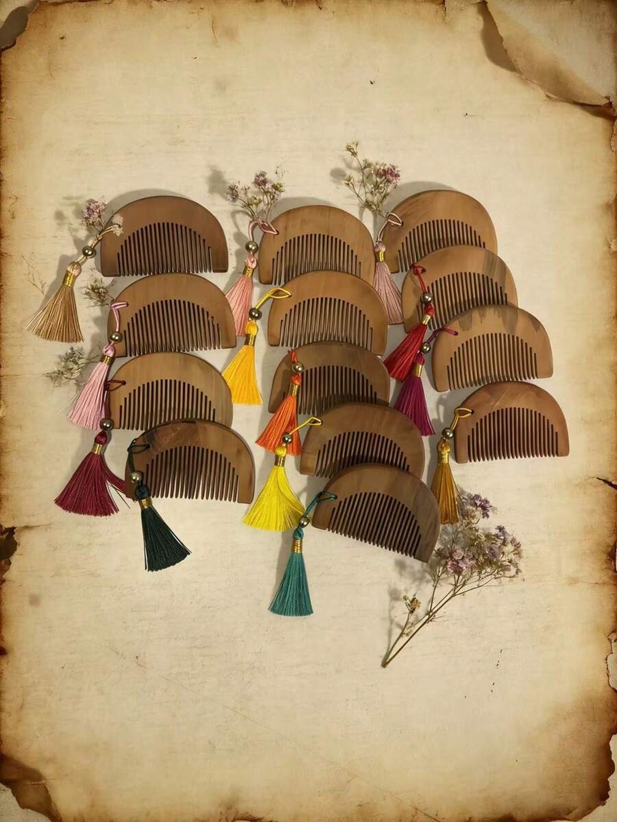 1pc/3pcs/5pcs - Tassel Wooden Comb, Natural Peach Wood Comb Anti-Static And Scalp Massage! Vintage Tassel Wooden Comb With Bohemian Vibe, Portable For Gentle Care Of Every Hair Strand. Peach Wood Comb With Tassel, Perfect Gift For Best Friend, Say Goodbye To Frizzy Hair! Handmade Wooden Comb With Small Tassel - Tassel Comb, Tassel Color Random - View 1