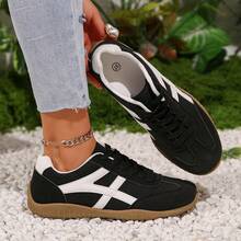 女士新款平底运动鞋 - 多功能几何图案系带运动鞋，时尚低帮休闲鞋，四季皆宜，适合通勤、训练、徒步、街头、校园和休闲场合。 - 黑色 - 查看 8