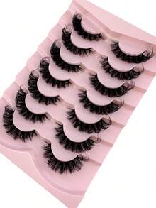 7 Cặp/Gói Mi giả DD Curled Russian, dày và cong, mềm mại, mi giả 3D tổng hợp giả lông chồn cho hiệu ứng trang điểm mắt mèo, dải mi giả 8D mỏng và dày giúp nâng và kéo dài mắt. - màu đen - Xem 7