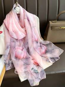 1条粉色碎花雪纺围巾，女士轻盈百搭披肩，适合春季、秋季、旅行、防晒、海滩、度假等场合。 - 淺粉色 - 查看 3